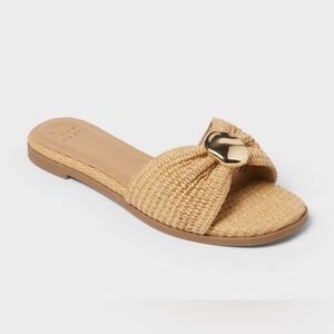 a new day Tan Woven Slide Sandals with Gold Heart Accent